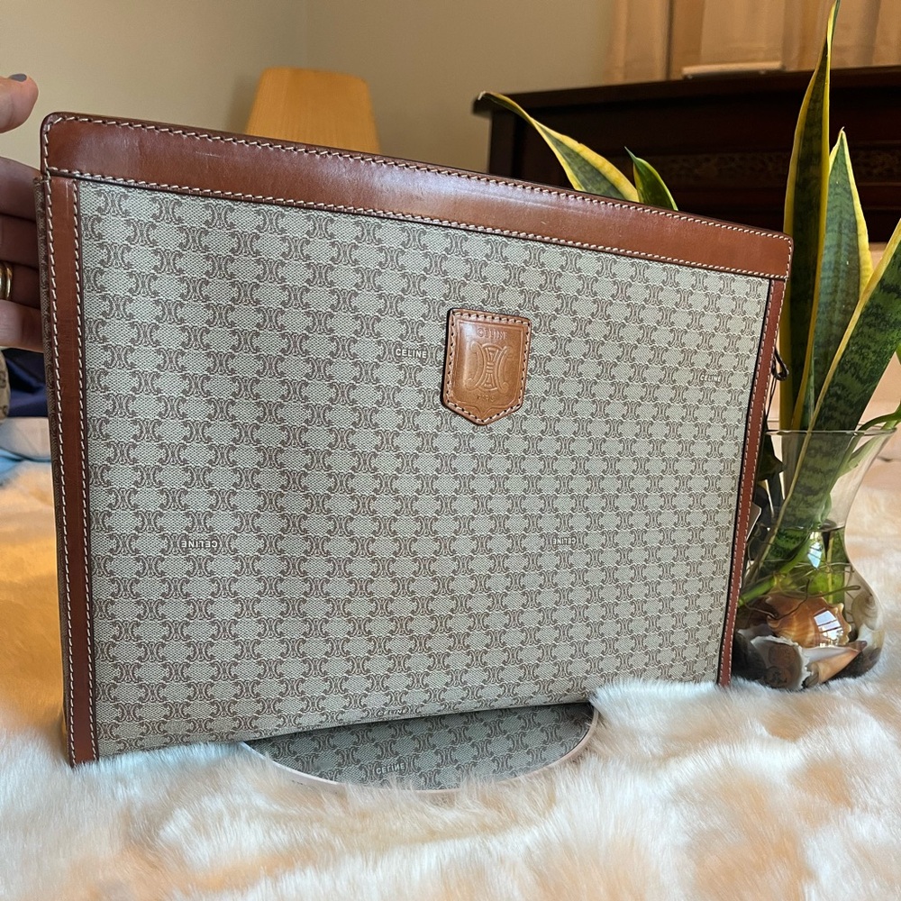 CELINE MACADAM BEIGE LEATHER CLUTCH